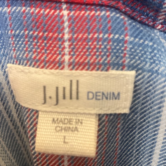 J. Jill Red and Blue Plaid Long Sleeve Button-Up Shirt/dress L oversized - Picture 2 of 9